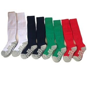 8 Pair Lot Kids Medium Athletic Soccer Socks Red Blue Green White Knee High NWOT